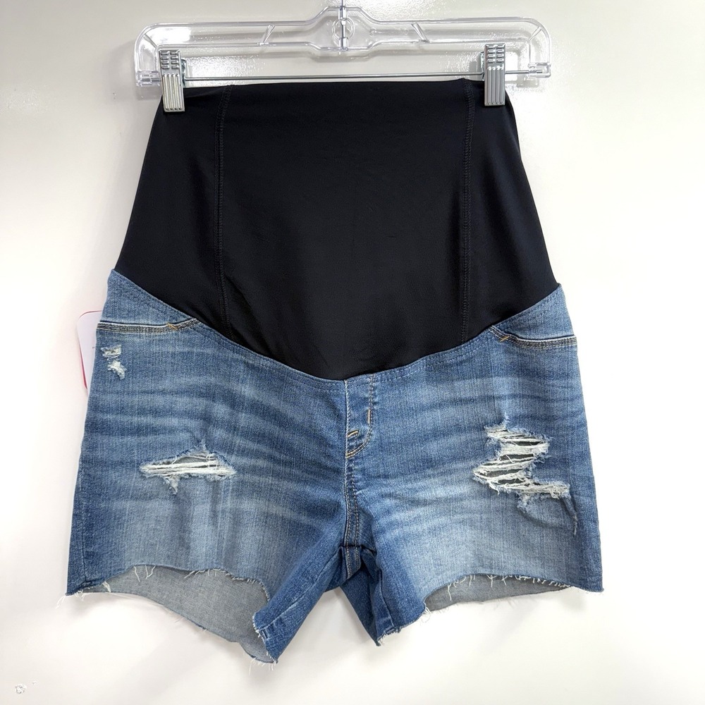 Isabel Maternity Women Size 4 Crossover Panel Midi Jean Shorts 4"‎ Inseam
